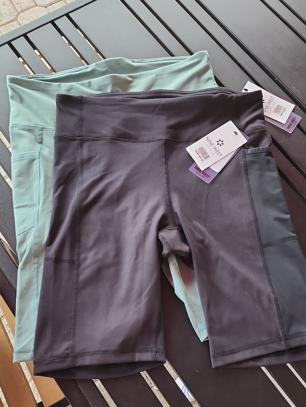 Nine West High-Rise Bike Shorts Duo — Black & Sage - $35 For Both Pair